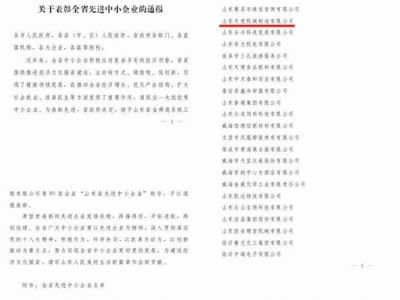 賀：山東天意機(jī)械股份有限公司被省政府評(píng)為全省先進(jìn)中小企業(yè)！